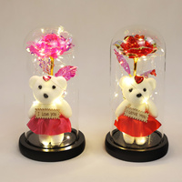 Tafeldecoratie Bloemdecoratie Decoratieve LED Glazen Koepel met voet LED Licht Rozen Bloem Cadeaus voor Vrouwen Kerstmis