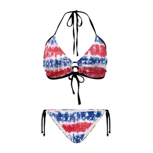 Bikini seksi wanita desain bendera Amerika pakaian renang wanita set musim panas pakaian pantai berenang untuk mandi baju renang wanita grosir