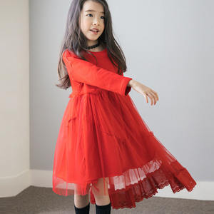 Nouvelle Robe Chinoise Moderne de Mariage Vintage en Dentelle Florale Rouge à Taille Empire pour Enfants - Product Image 1
