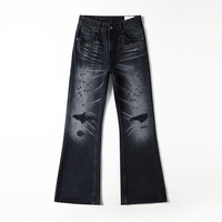 Jean Bootcut Vintage Homme en Denim Noir Premium 100% Coton, Délavé Foncé, Effet Usé, Coupe Ample Structurée, Style Urbain avec Rivets