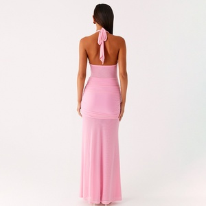 Abito lungo estivo da donna sexy con scollo a V profondo e allacciatura al collo, elegante e senza schienale, <span class=keywords><strong>aderente</strong></span>, casual - Product Image 3