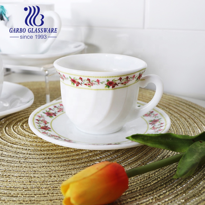 Opal Glass Teacup and Saucer Sets Elegant Tableware