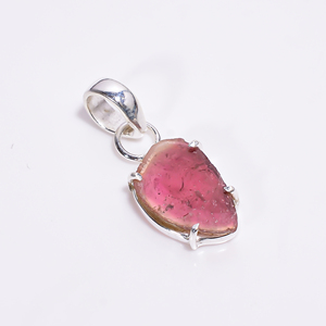 Pendentif en argent avec pierre précieuse en forme de tranche de pastèque tourmaline, fabricant de bijoux en argent fin, exportateur de bijoux en pierres précieuses en argent fait main - Product Image 5