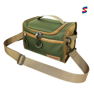 Camping Insulated Cooler Bag Canvas Shoulder Bag Zipper Closure Outdoor Activities Casual Green Beige - Product Image 1