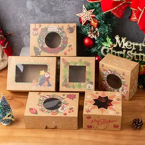 กล่องคุกกี้คริสต์มาสอาหารเบเกอรี่รักษากล่องที่มีหน้าต่างลูกอมและกล่องคุกกี้สำหรับให้ของขวัญ