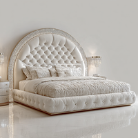 Lit contemporain King-Size avec tête de lit miroir diamantée et éclairée, mobilier de chambre moderne en bois massif personnalisé, style européen classique