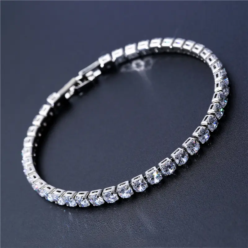 Bracelets de Tennis en zircon cubique pour femmes, bijoux de luxe, chaîne glacée, diamant, argent