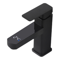 Robinet de salle de bain de luxe sans contact à poignée unique, à débit contrôlé, à montage sur plan, avec cartouche en céramique, finition noire