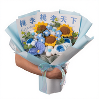 Karangan Bunga Hadiah Musim Wisuda Peach Plum Sky Modern Tahan Lama untuk Guru, Mawar Rajut, Bunga Matahari, Bunga Tenun Buatan Tangan dari Cina