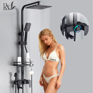 مجموعة صنبور حمام جديدة من ياك من الفولاذ المقاوم للصدأ بأربع وظائف للماء الساخن والبارد مع رأس دش مطري عالي الضغط - Product Image 1