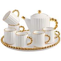 Service à thé et café de luxe en céramique 8 pièces avec plateau tournant, idéal pour la maison, le bureau ou les salles de réunion, pour une ambiance conviviale et une esthétique raffinée.