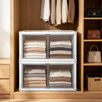 Armario de Almacenamiento Plegable Multifuncional, Caja Organizadora de Plástico Transparente Apilable con Puerta para Ropa, Juguetes, Libros, Armario del Hogar