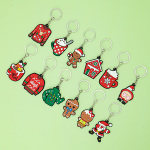 Porte-clés en PVC 2D sur le thème de Noël, en gros, motifs de Père Noël, de pain d'épices et de pulls, accessoires de porte-clés personnalisés <span class=keywords><strong>pour</strong></span> sacs, cadeaux - Product Image 1