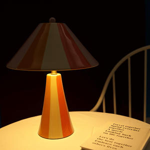 Retro Striped Table Lamp D180 H275mm E27 LED <b>Plug</b> <b>In</b> Desk Lamp With Switch Control Geometric Solid Design Ambient <b>Lighting</b> - Product Image 3