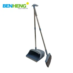 Premium Long Handled Broom Dustpan Combo - Upright Standing Lobby Broom and Dust Pan Brush