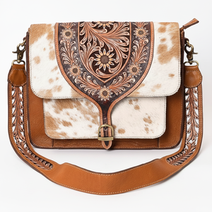 Sac à main en cuir de fourrure usiné de style occidental unique sac à main en cuir de fourrure usiné à la main pour femmes sac de messager de style vintage - Product Image 1