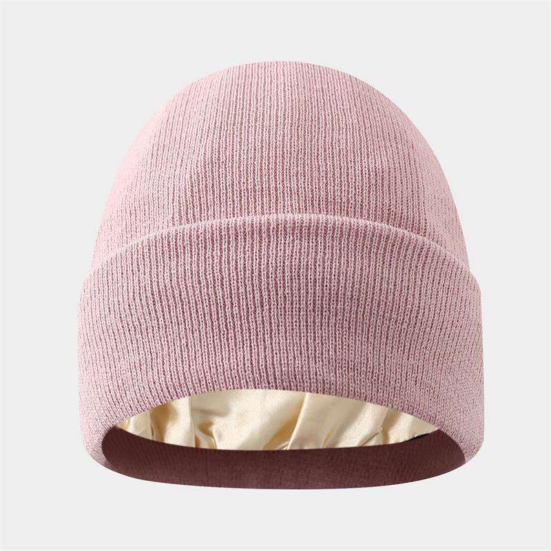 Golden lined warm knit hat-[pink]]