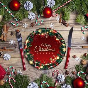 Wholesale <b>Christmas</b> Party Disposable Tableware Sets <b>Decorations</b> Red Green Tree Gift Print <b>Paper</b> Plates Tissue Tablecloth - Product Image 6