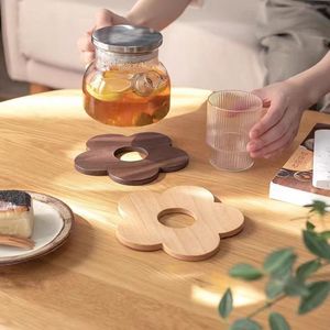Wooden Flower Coasters Solid Wood Heat Insulating Mats For Tea Coffee Cup <b>Table</b> <b>Protection</b> - Product Image 1