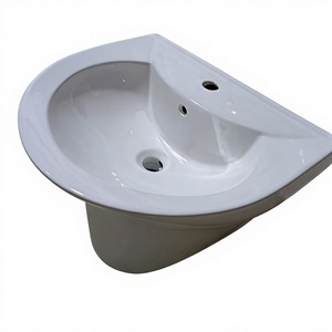 Lavabos <span class=keywords><strong>de</strong></span> Baño <span class=keywords><strong>de</strong></span> Cerámica <span class=keywords><strong>de</strong></span> Estilo Moderno, Lavabo Irregular Suspendido en la Pared con Desagüe, Montaje <span class=keywords><strong>de</strong></span> Grifo <span class=keywords><strong>de</strong></span> un Solo Orificio, para Hotel o Villa - Product Image 2