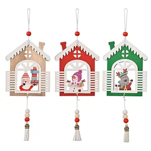 Wholesale Christmas Tree Decoration Hanging Christmas Wooden House Tassel Ornament