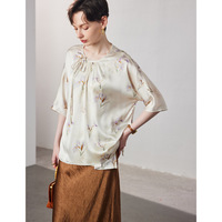 Chemisier de luxe 100 % soie de mûrier style chinois pour femme, imprimé floral, haut Cheongsam Qipao, chemise en satin à manches chauve-souris 2026