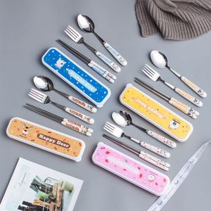 Hot Selling Children's Cartoon Flatware Stainless Steel Fork Spoon Chopsticks Ceramic Portable Cutlery 3 Pcs Set With <b>Box</b> - Product Image 6