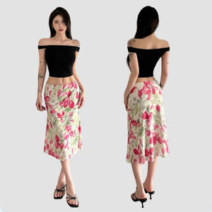Summer Vacation Colorful Tulip Print Low Waist Slim Fit Midi Skirt Versatile Elegant Casual Long Skirt - Product Image 1