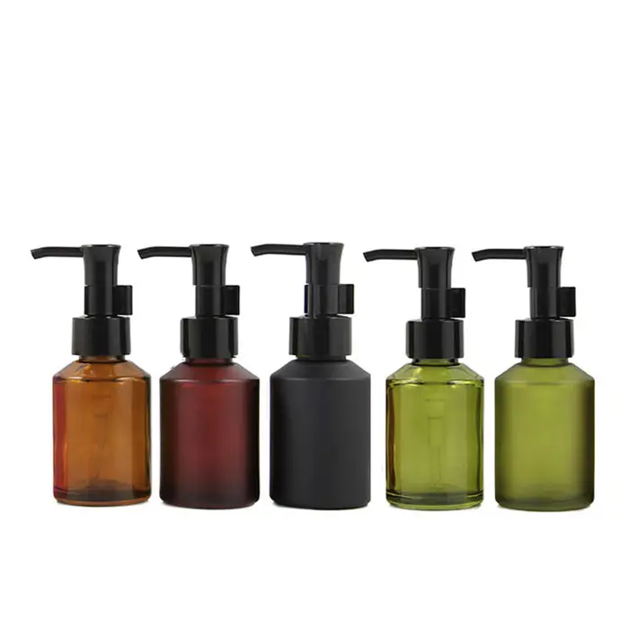 15ml 30ml 60ml 100ml Black Color Glass Frosted Round Cosmetic Lotion Press Pump Bottle