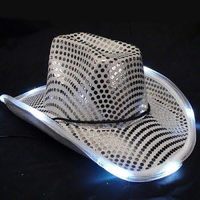 Cappello da Cowboy Luminoso SOLPOP con LED e Paillettes, Cappello Disco con Visiera Arrotolabile per Donne e Uomini, Ideale per Feste