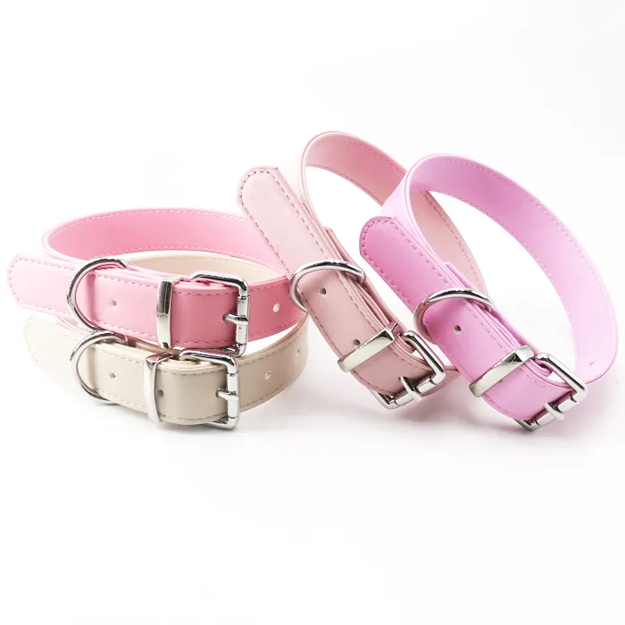 Collar De Piel Sintetica Para Perro Fashion High Quality Cute Pink PU Leather Dog Collar