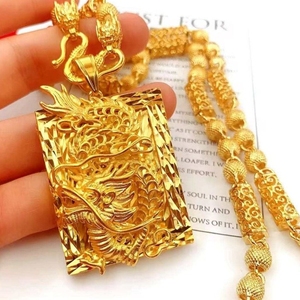 Collar con Colgante de Cadena de Eslabones Chapado en Oro de 24K, Diseño de Dragón, Estilo Hip Hop, Punk, Moderno, Regalo para Hombre - Product Image 1