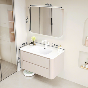 Mueble de Baño Moderno Estilo Crema con Gabinete de MDF con Acabado Lacado, Lavabo Integrado y Espejo, Conjunto de Muebles de Baño Inteligentes - Product Image 1