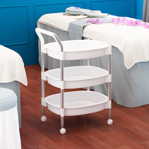 Chariot de beauté à trois niveaux, structure en plastique, 53x28x73cm, chariot de salon avec roulettes, design minimaliste pour manucure et coiffure - Product Image 4