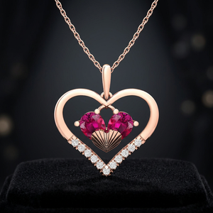 Rose Gold Heart Pendant <b>Necklace</b> With <b>Ruby</b> And Diamond Accents For Women Romantic Style Box Chain Jewelry - Product Image 3