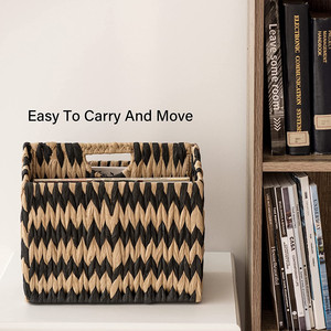 Panier à Magazine de salle de bains, tissé à la main, avec poignées, rangement polyvalent pour la maison ou le bureau - Product Image 2