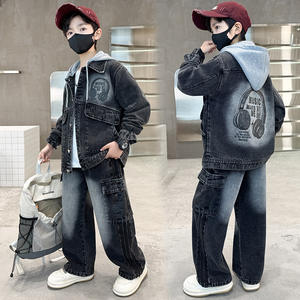 Traje <span class=keywords><strong>de</strong></span> dos piezas para niños, estilo coreano, primavera 2026, nuevo, informal americano, <span class=keywords><strong>de</strong></span> manga larga, con estampado vaquero, pantalones <span class=keywords><strong>de</strong></span> pierna ancha - Product Image 2