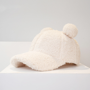 Blank Faux Fur <strong>Hat</strong> Fashion Fleece Plush Furry Lamb Wool Cute Baseball Cap with <strong>Bear</strong> Ears Winter Warm Caps for Women - Product Image 5