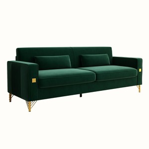 Modern Tufted Plush Velvet <b>Sofa</b> Set with Metal Accents Three Person Deep Seating for Apartment <b>Hotel</b> Villa Living Rooms - Product Image 1