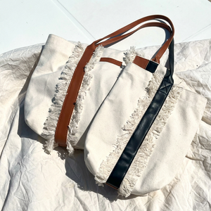 Sac fourre-tout à franges en toile, sac à bandoulière décontracté avec sangle à franges pour le shopping quotidien et les voyages, sac fourre-tout 100% coton écologique - Product Image 2