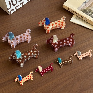 Pince à cheveux en acétate style coréen, motif chiot de dessin animé, douce et adorable, à pois, accessoire capillaire coloré et exquis, petite barrette - Product Image 1