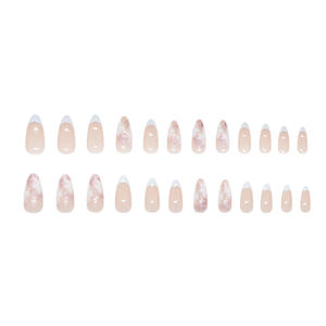 Etiqueta privada personalizada al por mayor uñas postizas <span class=keywords><strong>Glam</strong></span> Pink French 3D Flower Nails French Almond Gel Nails - Product Image 2
