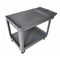 Chariot utilitaire moderne en plastique robuste à double capacité de 550 lb, avec roulettes flexibles et étagères multi-niveaux pour entrepôt et garage
