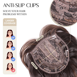 Topper de <span class=keywords><strong>cheveux</strong></span> longs ondulés de 20 pouces, perruque synthétique avec mèches, à clipser, avec <span class=keywords><strong>frange</strong></span> pour femmes, pour <span class=keywords><strong>cheveux</strong></span> clairsemés, pour ajouter du volume - Product Image 3