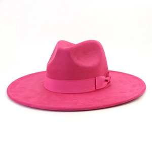 30 colori in magazzino veloce nave alla <span class=keywords><strong>moda</strong></span> cappelli Fedora per le donne in pelle scamosciata tessuto con fiocco - Product Image 4