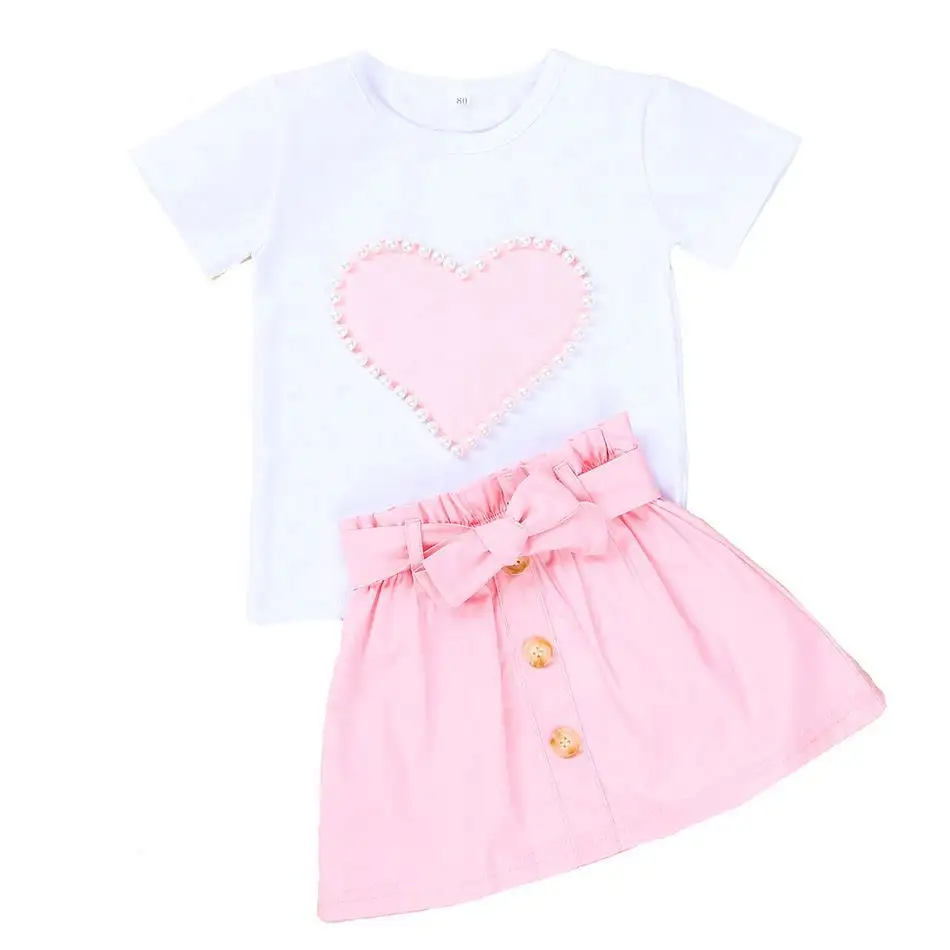 2024 Baby Summer Clothing 1-5T little girls dress Clothes Heart Top Shirt Skirt 2Pcs Set Outfit baby dress 1