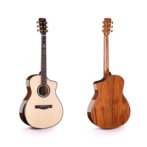 Venta de Fábrica Guitarra Acústica de Madera Maciza Brillante de 41 Pulgadas con Tapa de Abeto, Fondo y Lados de Caoba, Cutaway y Bonita Incrustación de Concha AK-520G - Product Image 1