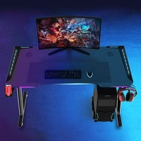 Dropshipping Inde Achat Bureau de table de course d'ordinateur LED Rgb Bureau de jeu d'ordinateur avec tapis de souris Porte-gobelet Crochet pour casque d'écoute