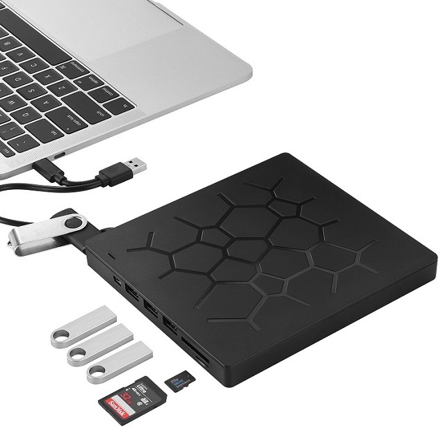 External CD/DVD Drive for Laptop, 7 in 1 USB 3.0 Slim Portable DVD Writer, CD ROM Burner External DVD Drive Optically