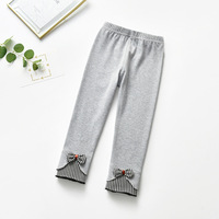 Leggings en coton tricoté pour filles, avec bordure pied-de-poule et nœud, taille haute élastique, coupe ajustée, décontractés pour le quotidien, pour jeunes enfants